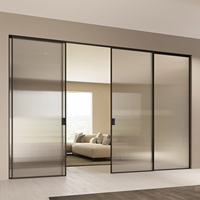 Porte coulissante en aluminium à cadre fin minimaliste moderne sans rail inférieur, porte de séparation intérieure pour cuisine, salon, chambre à coucher