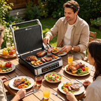 Parrilla con Pantalla Digital Anbolife, Solo Venta al Por Mayor, Apertura Completa de 180 Grados, Saludable, 10 Programas Diferentes, Placa con Revestimiento Antiadherente