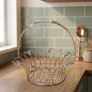 Panier de rangement rond en métal, style minimaliste fait main, couleur argent, organisateur de salon, à un seul niveau, soudé - Product Image 4