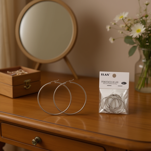 Orecchini a Cerchio Ilan 50mm Placcati Argento Set di Gioielli 6 Pezzi - Product Image 2