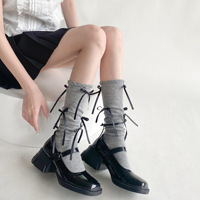 Chaussettes mi-mollet en coton fin, nouveau style printemps/été, avec bordure à volants, légèrement transparentes, style ballerine, nœud papillon, design original pour femme