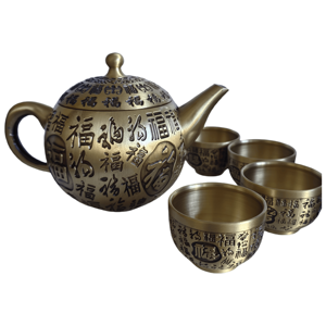Stile <span class=keywords><strong>cinese</strong></span> rame rotondo teiera e ciotola <span class=keywords><strong>da</strong></span> tè ornamenti con centinaia di benedizioni modelli adatti per la decorazione d'interni - Product Image 1