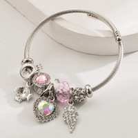 Bracelet pour femme Panjiadora, tendance mode polyvalente, en acier inoxydable, perles, amour, cerises, feuilles, cœur, diamant, cadeau