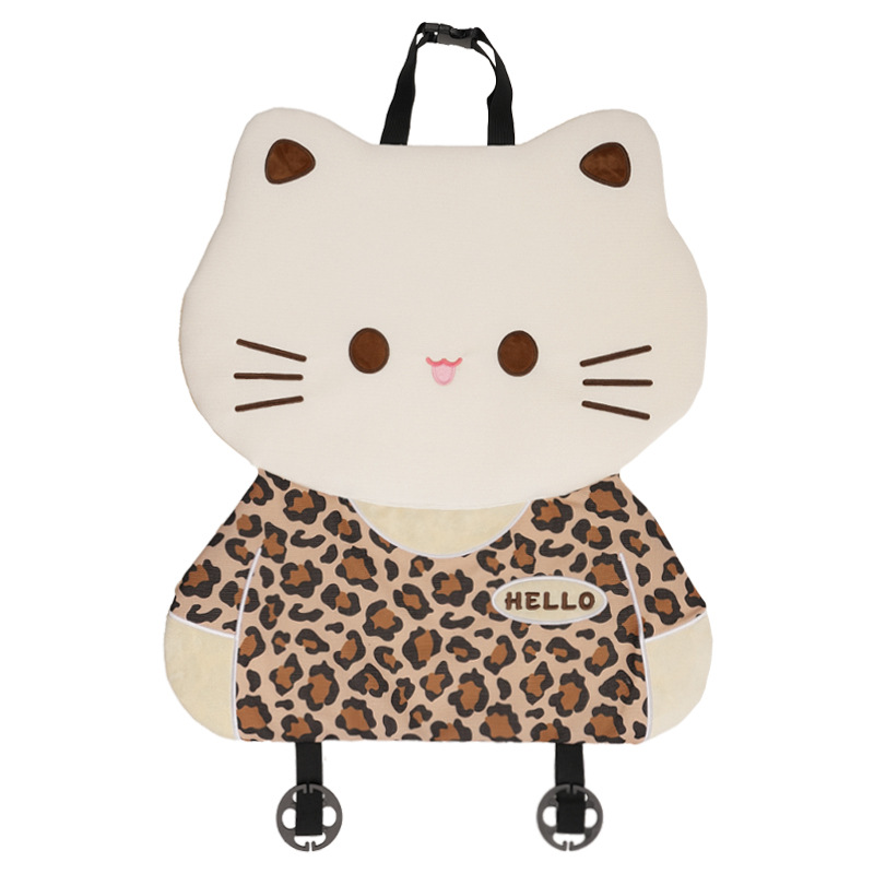 Coussin chat 3D en lin imprimé léopard avec dossier marron