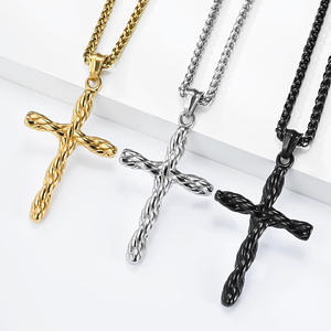 <b>Cross</b> Necklace Stainless Steel Braided Pendant Unisex Fashion Jewelry - Product Image 2