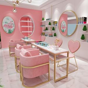 Table de manucure en métal monocouche légère, anti-rouille, écologique, style nordique moderne, avec chaise de coiffeuse et double présentoir pour chambre à coucher - Product Image 1