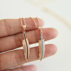 2023 moda donna gioielli placcato oro rosa pavimenta turchese piuma fascino <span class=keywords><strong>collana</strong></span> in oro moda - Product Image 2