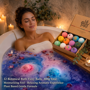Ensemble de bombes de bain botaniques personnalisées faites à la main, 12 pièces, 800 g, assortiment de boules effervescentes colorées, hydratantes, relaxantes, aromatiques, boîte cadeau - Product Image 2