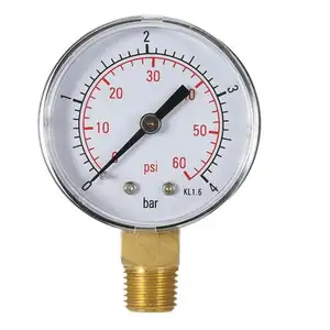 مقياس ضغط عالي الضغط 2.5 ميغاباسكال ممتلئ بالزيت ومقاوم للصدمات مع تركيب من النحاس