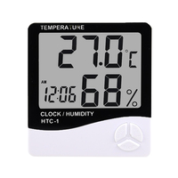 Medidor Digital de Temperatura y Humedad LCD HTC-2/HTC-1, Higrómetro y Termómetro para Interiores y Exteriores, Estación Meteorológica con Reloj