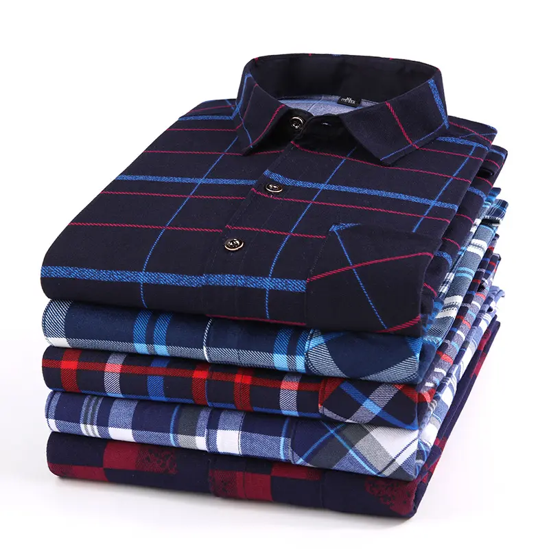 clothing brand vendor Turn-down Collar Stripe Plaid shirts for men long sleeve dress shirts for men casual