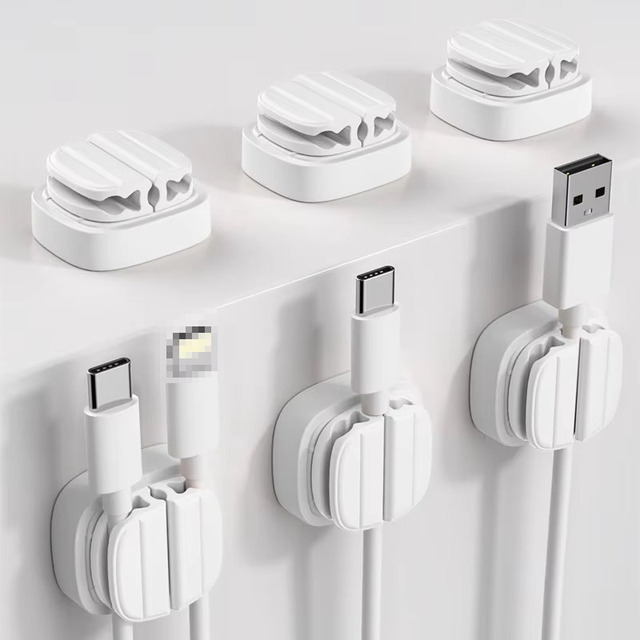 3-in-1 Self-Adhesive Cord Management Solution Spring Retractable Cable Organizer No Drill Required Plastic Wire Holder for Desk