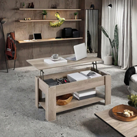 Table basse moderne en bois massif extensible avec plateau relevable et rangement, design multifonctionnel et gain de place pour salon