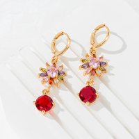 Anting-anting bunga wanita, anting bunga kubik warna pelangi zirkon Korea