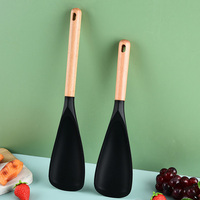 Lot de 2 spatules en silicone avec manche en bois pour ustensiles de cuisine antiadhésifs