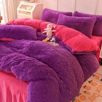 Ensemble de literie 4 pièces en fausse fourrure shaggy de luxe, housse de couette en polyester moelleux et chaud, ensemble de couette toute saison personnalisable