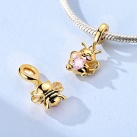 MULA Perles DIY et Breloques Pendentifs Raffinés en Argent Sterling 925 Couleur Or, Motifs Léopard, Papillon, Luciole, Abeille, pour Bracelet Original Femme