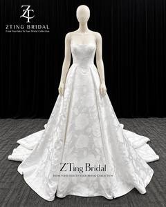 Robe de mariée élégante en brocart floral, style robe de bal, bretelles spaghetti, <span class=keywords><strong>taille</strong></span> en V, corset, robe de mariée princesse, longue traîne, <span class=keywords><strong>taille</strong></span> personnalisée - Product Image 1