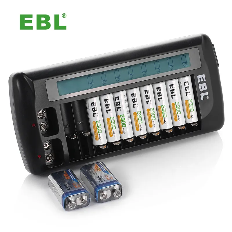 EBL AA AAA 9V 10Slot Universal Battery Charger LCD Battery Charger