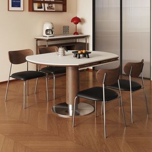 Table à manger ronde victorienne moderne pour petits appartements, plateau en pierre frittée, bois massif, table à manger 4 places - Product Image 2