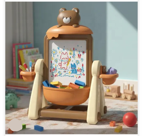 어린이용 그림판과 블록 세트 - 곰 모양 다기능 미술 이젤, 교육용 스케치 및 조립 장난감 - Product Image 3