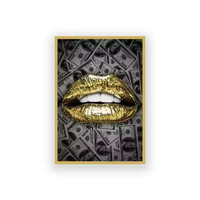 Affiche d'art numérique sur toile encadrée, décoration intérieure tendance, motif Graffiti Luxe Lèvre Dorée