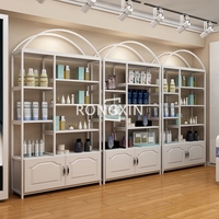 Rayonnage Gondole Cosmétique pour Centre Commercial avec Éclairage LED, Présentoir de Maquillage et Soins de la Peau, Meuble de Rangement pour Salon de Beauté et Parfum