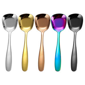 Cuchara plana cuadrada de acero inoxidable 304 de alta calidad, cuchara para servir de arroz coreano negro - Product Image 1