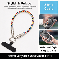 Câble de charge double USB-C tressé en nylon avec cordon de téléphone anti-chute, chargeur rapide portable pour téléphone portable, voyage, sport