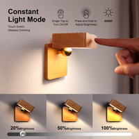 Lampe murale LED magnétique rotative à 360° en bois, rechargeable, à piles, avec capteur radar, intensité réglable, idéale pour chambre, escalier, couloir