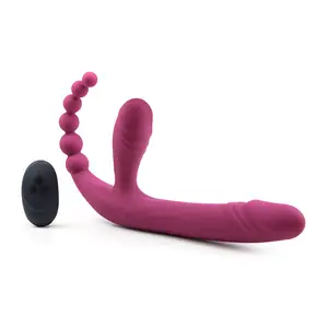 Remote Control Strapless G Spot Pussy Clitoris Stimulate Triple Double Dildo Sex Vibrator for Women and Lesbians