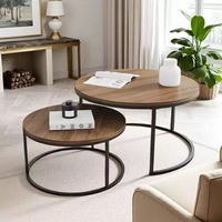 Table basse ronde couleur noyer, table d'appoint moderne de haute qualité pour salon, ensemble de tables à thé en bois