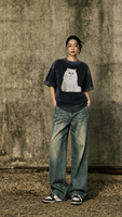 T-shirt col rond 100% Coton 230GSM délavé à bords dégradés, vierge, effet vieilli, pour homme, style streetwear, personnalisable avec logo INSEEKS-TM8999