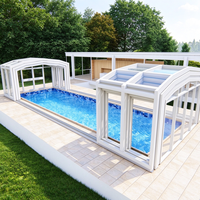 Abri de piscine rétractable en aluminium avec verre trempé, véranda mobile électrique coulissante pour piscine