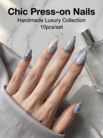 Juego de 10 Uñas Acrílicas Modernas de Primera Calidad, Diseño de Almendra, Cobertura Total con Pegamento, Pre-Diseñadas, Estilo Stiletto y Mariposa