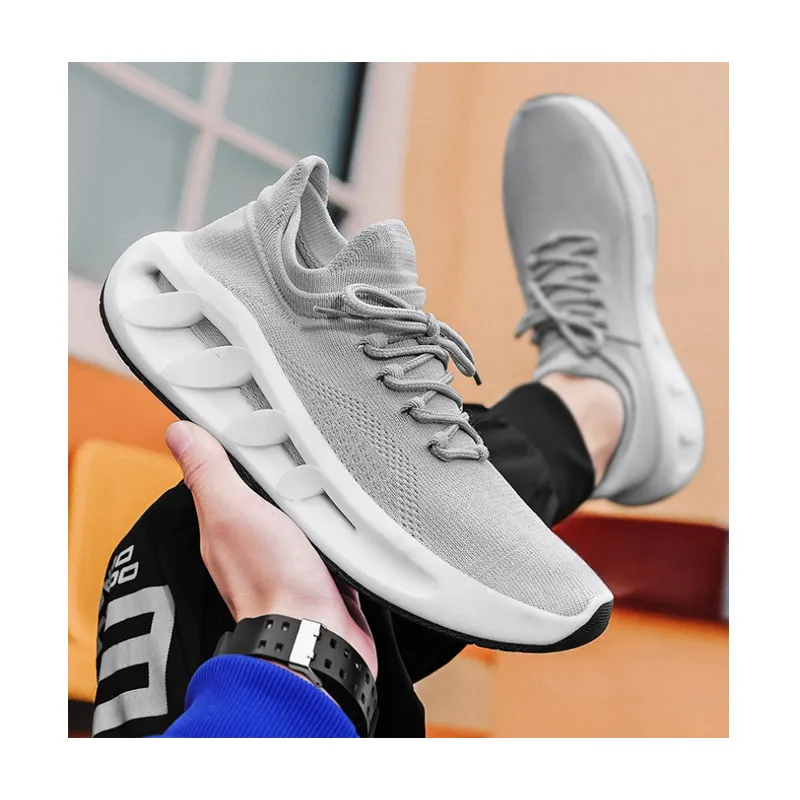 Mode surface respirante chaussures de sport pour hommes course décontractée absorption des chocs antidérapant léger volant chaussettes à tricoter chaussures