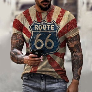 Camiseta Básica de Poliéster con Estampado Ruta 66 para Verano, Ajuste Holgado, Diseño Gráfico Motor 66 <span class=keywords><strong>Inn</strong></span>, Cuello Redondo Vintage, Venta al por Mayor - Product Image 5