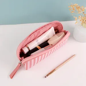 OEM Ciffnoo NO.12123 Custom Stripe Print Small Makeup Storage Nylon Ladies Mini Cosmetic Bag With Logo