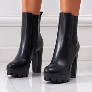 New Thick Heel Waterproof Platform Elastic Rubber Band Short Boots with <b>Head</b> Street <b>Style</b> Zip Closure 35-42 Sizes Ankle Height - Product Image 2