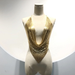 Bijoux fantaisie <span class=keywords><strong>doré</strong></span> Sexy collier rue été cotte de mailles paillettes col en v haut court pour les femmes - Product Image 2