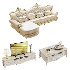 Best Selling European Style Luxury Wooden Frame Sectional White Leather Wedding Sofa