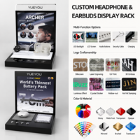 Support d'affichage pliable personnalisé avec éclairage LED, base en acrylique noir brillant, écran publicitaire rétroéclairé pour comptoir