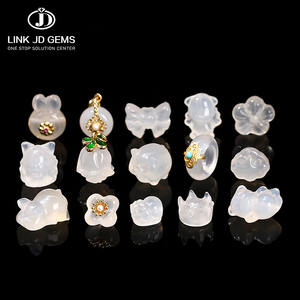 JD GEMS Ciondolo Portafortuna <span class=keywords><strong>di</strong></span> Agata Bianca Salina Naturale Perline Intagliate a Forma <span class=keywords><strong>di</strong></span> Gatto e Pixiu per Creazione <span class=keywords><strong>di</strong></span> Gioielli - Product Image 1