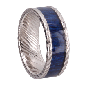 Bague en acier de Damas plaqué noir avec incrustation de bois et d'<span class=keywords><strong>opale</strong></span> concassée, alliance unique pour homme, bijoux de mariage faits à la main - Product Image 4