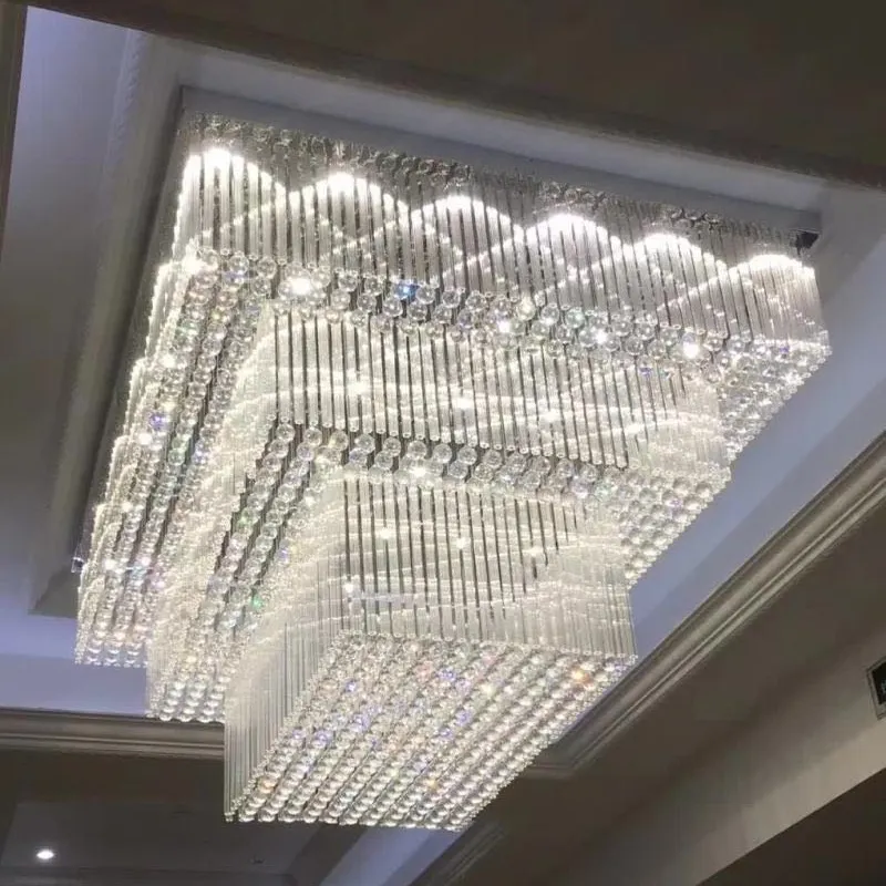 Modern altın ışık otel cam avize işık yüksek tavanlar için kristal avizeler tavan lüks