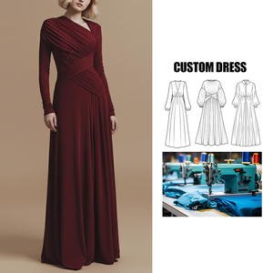 OEM conception de niche personnalisée début d'automne <span class=keywords><strong>robe</strong></span> maxi plissée asymétrique à manches longues haut de gamme longueur plancher robes pour les femmes - Product Image 1