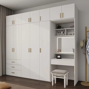 Armario con bisagras para puerta de vidrio y madera Armario de dormitorio contemporáneo con almacenamiento de espejo - Product Image 1