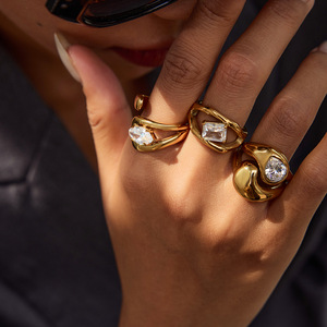 Yueli Geometric Zircon <b>Ring</b> <b>Set</b> <b>Gold</b> Tone Unisex Party Jewelry - Product Image 2