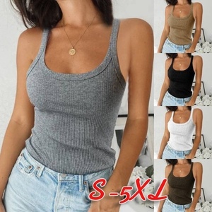 Top Corto sin Mangas para Mujer al por Mayor, Chaleco de Punto de Calidad con Cuello en <span class=keywords><strong>U</strong></span>, Top Informal de Color Sólido, Top Básico - Product Image 1
