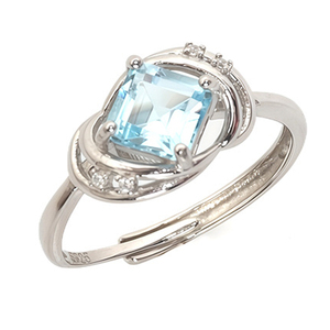Bague ajustable en argent sterling 925 avec topaze bleue carrée de 6 mm, pierres naturelles, bijoux en or 14 carats pour femme, idéale pour mariage et fête - Product Image 1